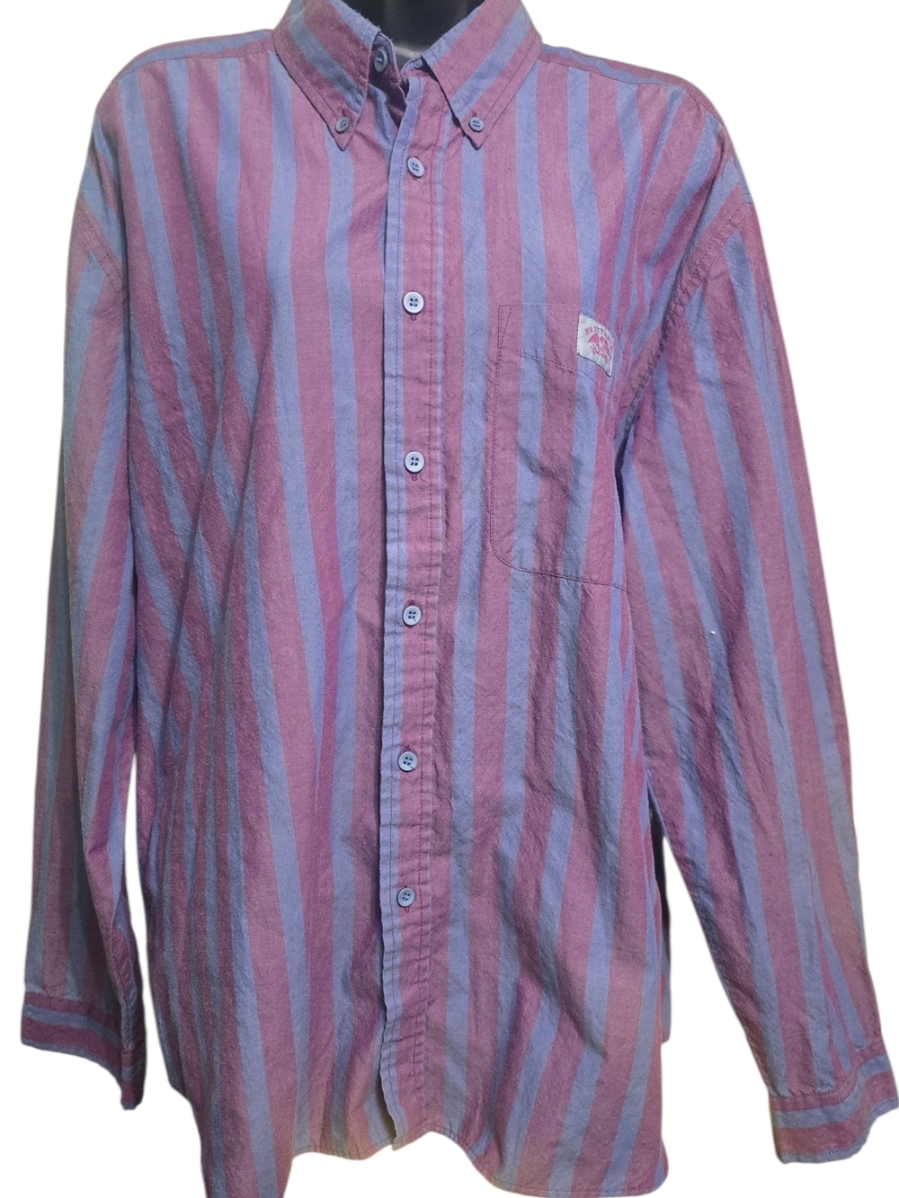 Vintage Britannia Stripe Shirt XL Pink Blue Single Stitch Preppy 90s
